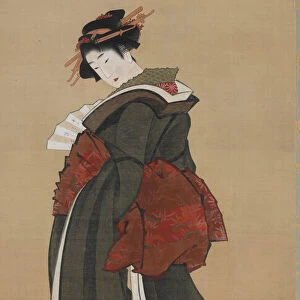 Woman Holding a Fan, Edo period, ca. 1810-1811. Creator: Hokusai