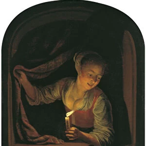 Woman with a lighted Candle at a Window. Artist: Dou, Gerard (Gerrit) (1613-1675)