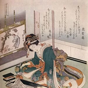 A woman making a miniature model of Mount Fuji, c1823. Artist: Hokusai