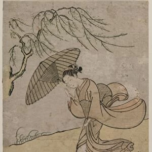 Woman Running Past a Willow Tree in a Breeze, 1766 or 1767. Creator: Suzuki Harunobu (Japanese