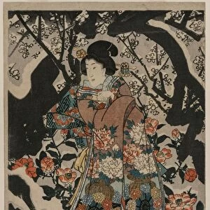 Woman Standing Beside a Plum Tree, c. 1850. Creator: Utagawa Kunisada (Japanese, 1786-1865)
