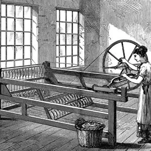 Woman using a Spinning Jenny, c1880