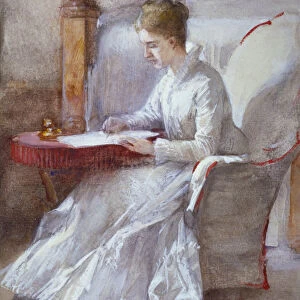 A Woman in White Writing at a Desk, c1864-1930. Artist: Anna Lea Merritt
