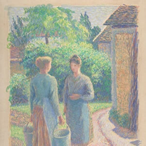 Two Women in a Garden, 1888. Creator: Camille Pissarro