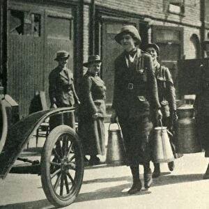 Women reservists delivering milk to a hospital, First World War, c1914-1918, (c1920)
