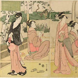 Women viewing dragon and tiger made of tobacco pouches, c. 1795. Creator: Hosoda Eishi