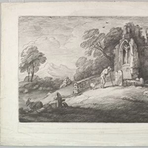 Wooded Landscape with a Peasant Reading a Tombstone, Rustic Lovers and a Ruined