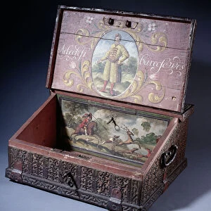 Wooden cash (or writing) box with poptrait of Peter the Greats son, ca. 1695. Artist: Anonymous master