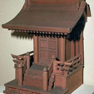 Wooden model of the main Shinto shrine at Ise