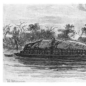 Wool barge on the River Darling, Australia, 1886