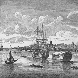 Woolwich Dockyard from the Thames, c1750, (1912). Artists: Unknown, John Boydell