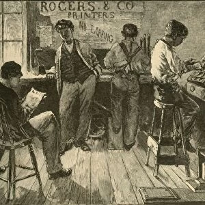 At Work in the Printing-Office, 1881. Creator: Unknown