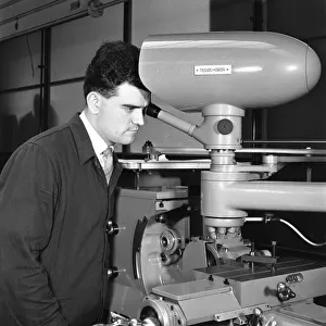 Worker using a cutting machine, Egdar Allen Steel Foundry, Sheffield, South Yorkshire, 1964
