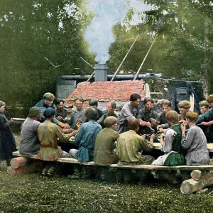 Workmens canteen in a village, Russia, c1890. Artist: Gillot