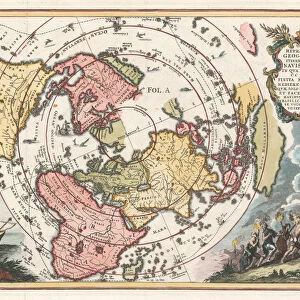 World map with Magellan?s circumnavigation (From Scherer?s Atlas novus), 1702-1703. Artist: Scherer, Heinrich (1628-1704)