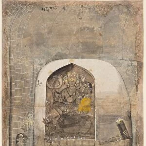 Worship of stone image of Shiva and Parvati within a lingam, c. 1710. Creator: Unknown