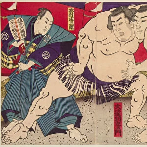 Wrestling match Umegatani Rodachi vs Kimura Shonosuke, ca 1885