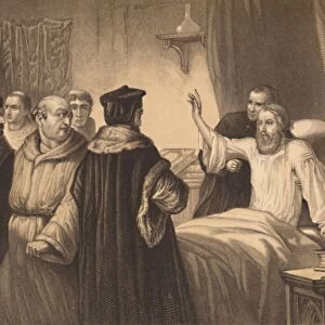 Wycliffe on his Sick-Bed Assailed by the Friars, 1886. Artist: Herbert K Bourne