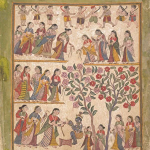 Yashoda Binds Krishnas Hands: Page from a Dispersed Bhagavata Purana Manuscript, 1640-50