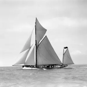The yawl Joyce sailing in good wind, 1911. Creator: Kirk & Sons of Cowes The yawl Joyce sailing in good wind, 1911. Creator: Kirk & Sons of Cowes
