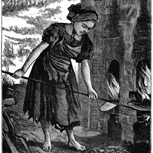 Young girl tending the fire holes of a brick kiln, 1871