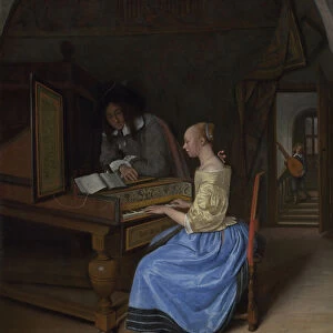 A Young Woman playing a Harpsichord, c. 1660. Artist: Steen, Jan Havicksz (1626-1679)