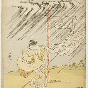 A Young Woman in a Summer Shower, 1765. Creator: Suzuki Harunobu