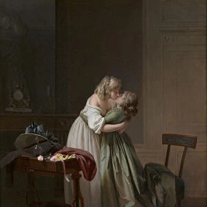 Two Young Women Kissing (Deux jeunes femmess embrassant), ca 1790-1794. Creator: Boilly