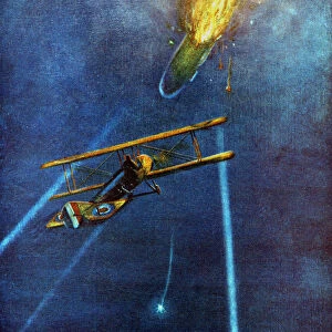 Zeppelin airship shot down at Cuffley, near Enfield, during bombing raid on London, 1916