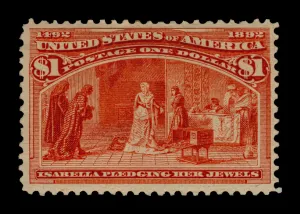 Pledge Prints: $1 Queen Isabella Pledging Her Jewels single, 1893. Creator: American Bank Note Company