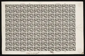 Bureau Of Engraving And Printing Gallery: $1 Trans-Mississippi Western Cattle in Storm plate proof sheet, May 31, 1898