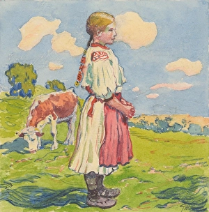 Gustav Prints: 10.- The Shepherdess, 1932. Creator: Gustav Mally