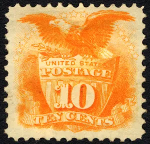 Postage Prints: 10c Shield and Eagle G Grill single, 1869. Creator: Unknown