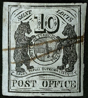 Bear Collection: 10c St. Louis Bear type I postmaster provisional single, 1845. Creator: Unknown