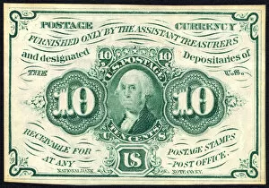 Washington Collection: 10c Washington postage currency, 1862. Creator: Continental Bank Note Company