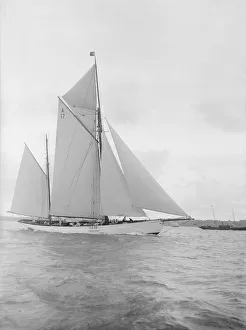 Wyndham Quin Prints: The 118 foot ketch Cariad, 1912. Creator: Kirk & Sons of Cowes