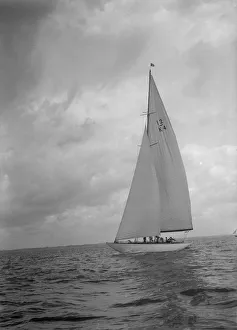 The 12 Metre bermuda rig sailing yacht Westra, 1936. Creator: Kirk & Sons of Cowes