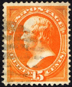 Frank Gallery: 15c Daniel Webster grilled single, 1870. Creator: Unknown