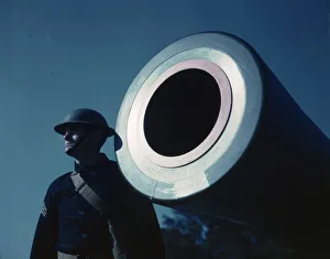 16-inch coast artillery gun stamped Watervliet Arsenal 1921, Ft. Story, Va. 1942. Creator: Alfred T Palmer