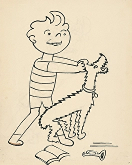 Capek Prints: 16. Talking about a dog and a cat, around 1928. Creator: Josef Capek