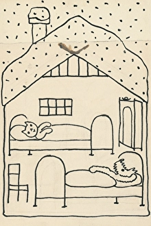 Friends Prints: 17. Talking about a dog and a cat, around 1928. Creator: Josef Capek