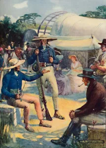 Empire Building Gallery: 1820 Settlers and their Boer Convoys, 1909. Artist: Joseph Ratcliffe Skelton