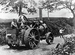 Commercial Prints: 1869 Tasker traction engine with red flag man at the front