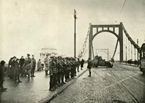 Guarding Collection: The 18th Hussars Guarding a Bridge on the Rhine at Cologne, (1919). Creator: Unknown
