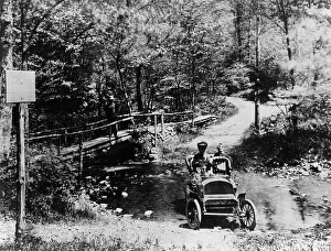 Franklin Prints: 1905 Franklin car fording a river, (1905?)
