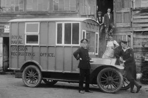 Mobile Prints: 1915 Crossley Royal Naval Division mobile recruiting office. Creator: Unknown