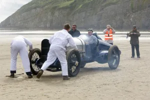 1925 Sunbeam 350 hp driven by Ian Stanfield at Pendine Sands 2015. Creator: Unknown