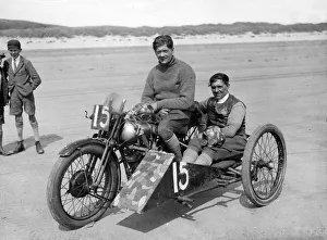 Motorcycle Prints: 1927 Brough Superior, C. F. Edwards at Pendine sands. Creator: Unknown