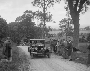 Junior Car Club Prints: 1929 Crossley competing in the JCC Inter-Centre Rally, 1932. Artist: Bill Brunell