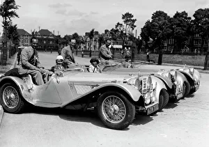 Running Board Prints: 1937 Jaguar SS100 2 1/2 litre team on Welsh rally, 1937